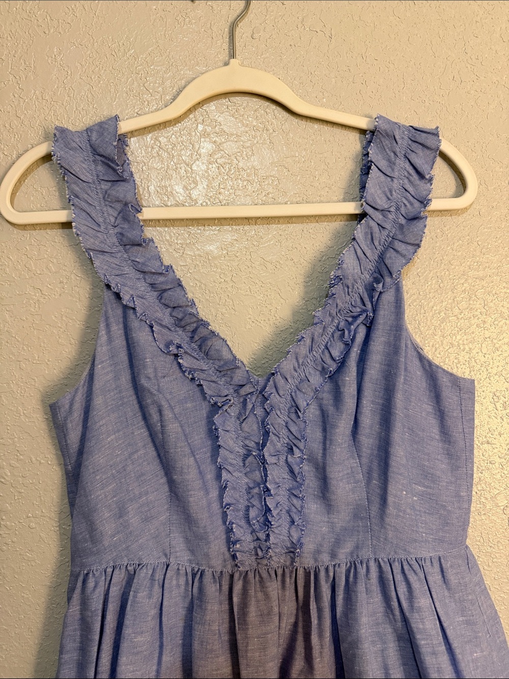 Blue Ruffle V-Neck Sundress - Picture 2 of 6